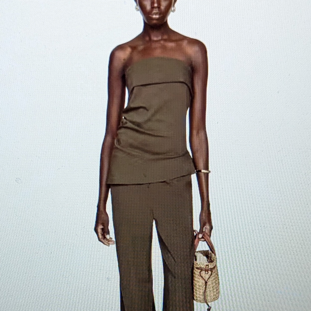 Mango Olive Green Wide Leg Pants